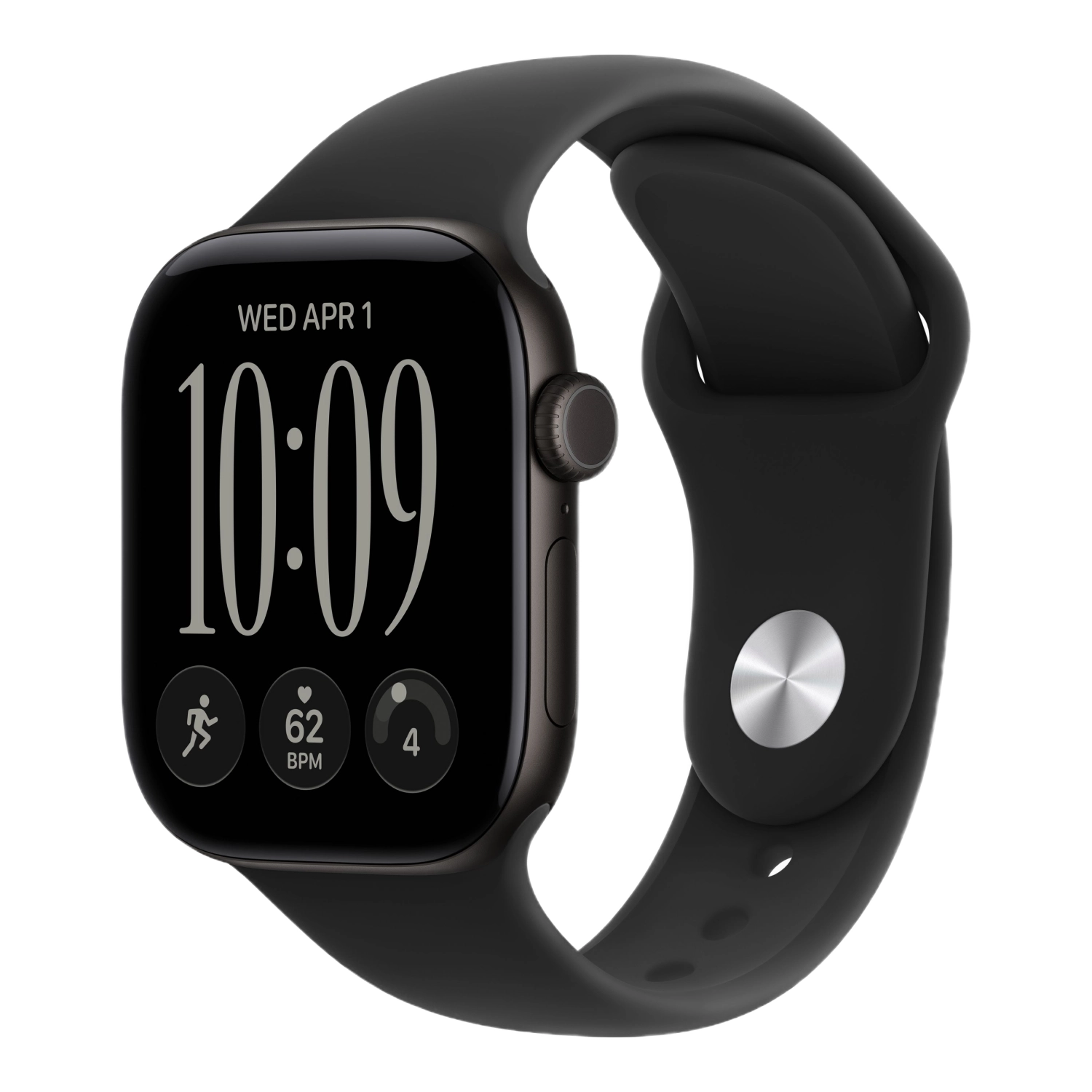 Смарт-часы Apple Watch Series 12 46 mm Black Aluminum Case Black Sport Band (чёрный корпус из алюминия и чёрный силиконовый ремешок)